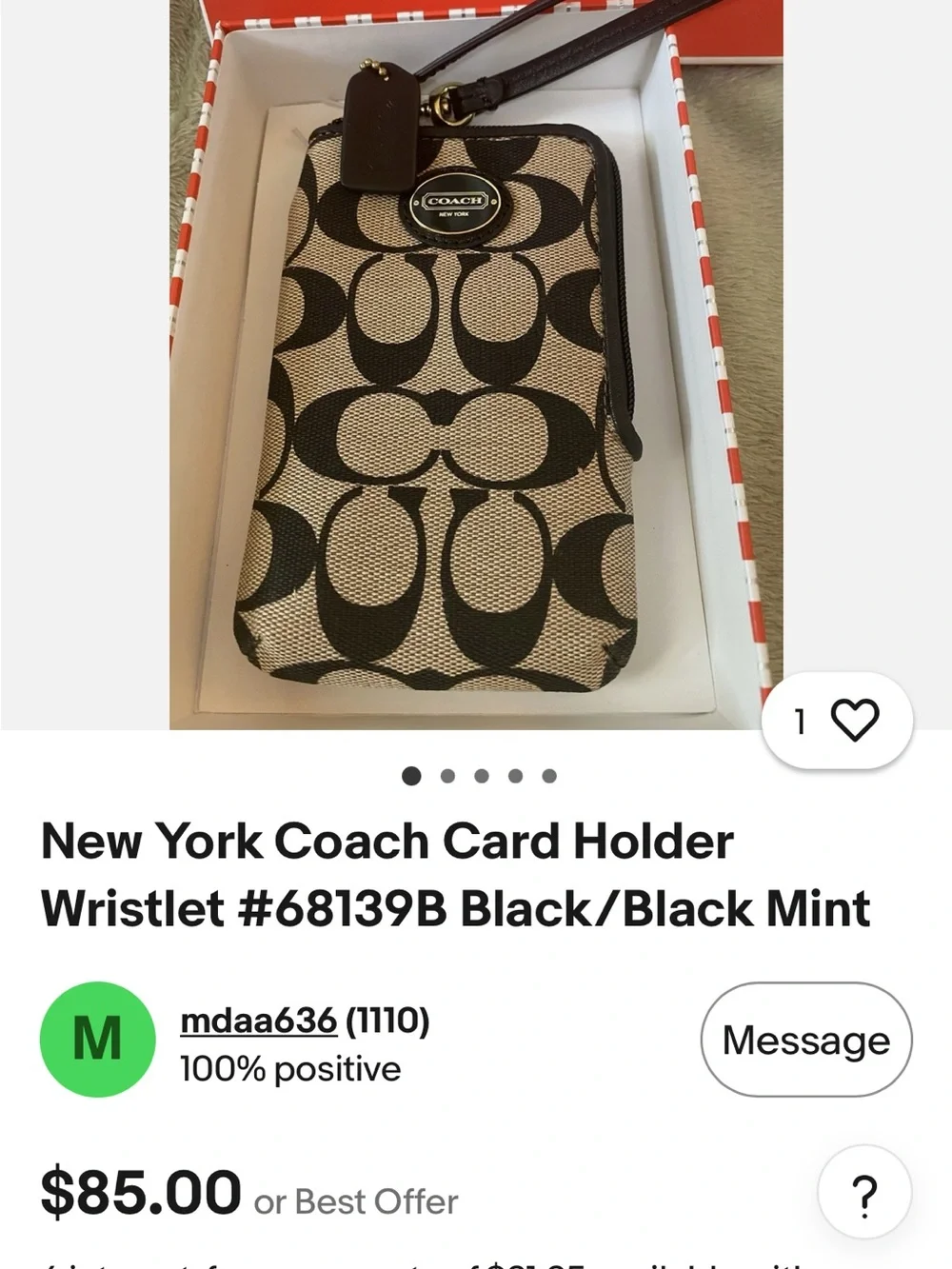 Coach Signature Canvas Phone Wristlet in Khaki and Black with Wrist Strap